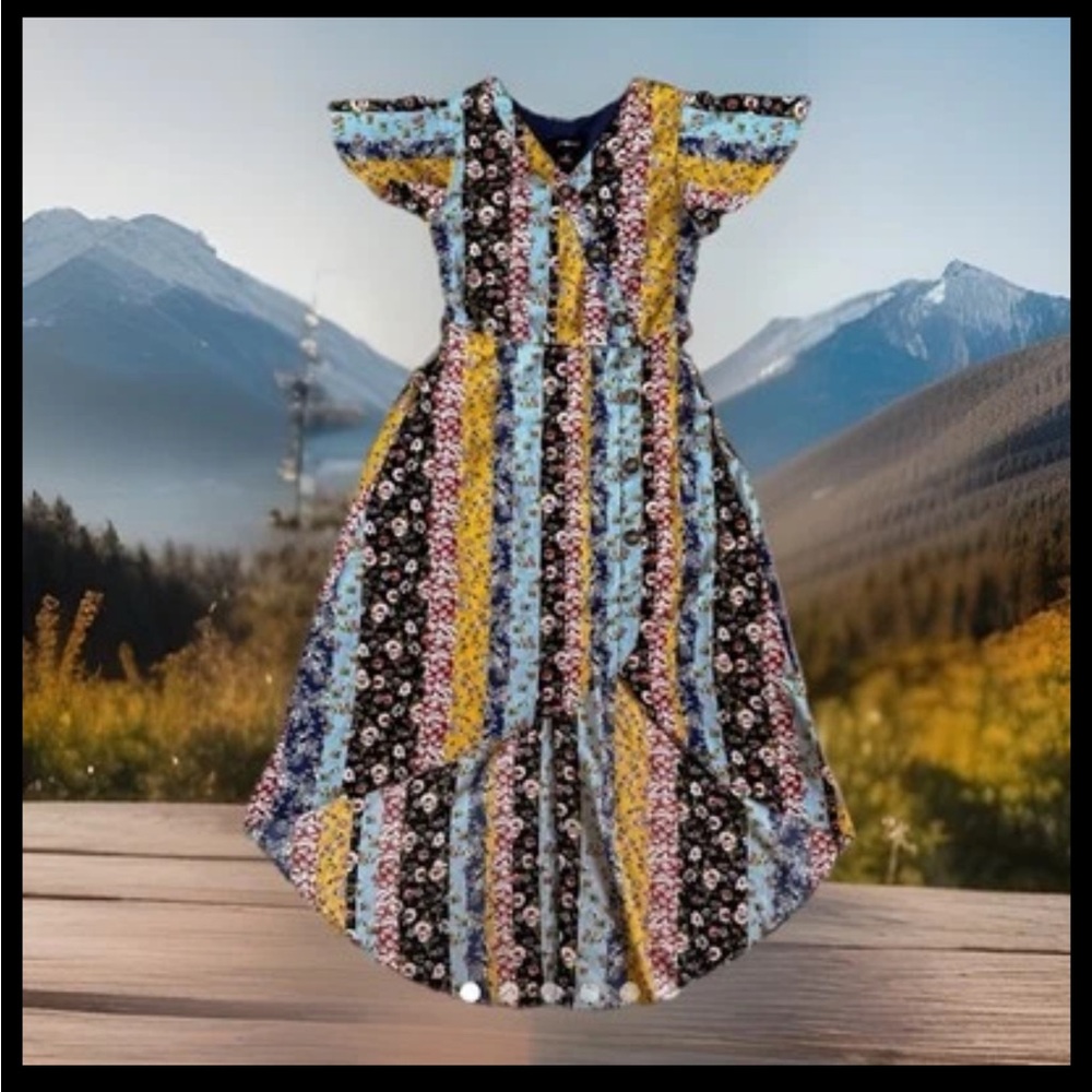 Amy Byer VTG Girls Multicolor Patchwork Paisley BohoLong High/low Dress Sz 16